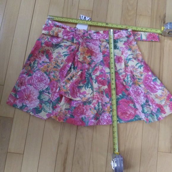 NWT ZARA  floral mini skirt sash bow detail XXL Barbie core - Picture 9 of 16